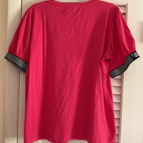 NWT KARL LAGERFELD Raspberry Embroidered Logo Design Woman T-Shirt Size US L - Picture 4 of 10